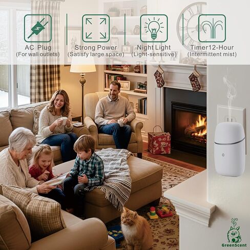 Waterless Essential Oil Diffuser : Plug in Diffuser for Bathroom, Bedroom, Living Room, Kitchen. Daily 12H Timer Intermittent Dry Mist, Fits 10ml Oil Bottles,(2026 New Model) in Saudi Arabia