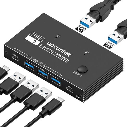 محول USB 3.0 بـ 4 منافذ - محول USB 2 جهاز كمبيوتر يشارك أجهزة USB-C/A (لوحة المفاتيح، الماوس، الطابعة)، مع كابل USB-A إلى C و2 كابل USB-A إلى A in Kuwait