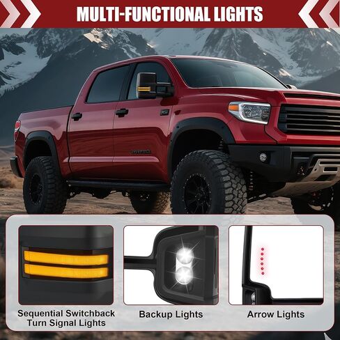 Tow Mirrors Compatible with 2014-2018 Chevy Silverado GMC Sierra, Extended Trailer Towing Side Mirrors with Sequential Switchback Turn Signal, Backup Light, Power Heated Adjustable, Black in Kuwait