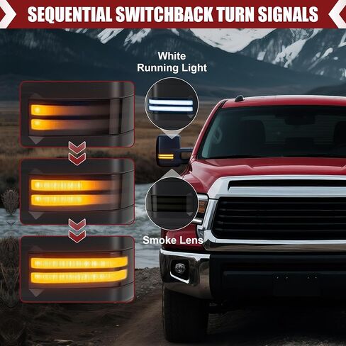 Tow Mirrors Compatible with 2014-2018 Chevy Silverado GMC Sierra, Extended Trailer Towing Side Mirrors with Sequential Switchback Turn Signal, Backup Light, Power Heated Adjustable, Black in Kuwait