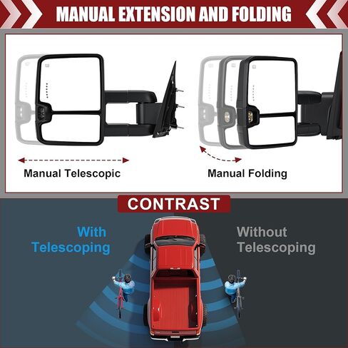 Tow Mirrors Compatible with 2014-2018 Chevy Silverado GMC Sierra, Extended Trailer Towing Side Mirrors with Sequential Switchback Turn Signal, Backup Light, Power Heated Adjustable, Black in Kuwait