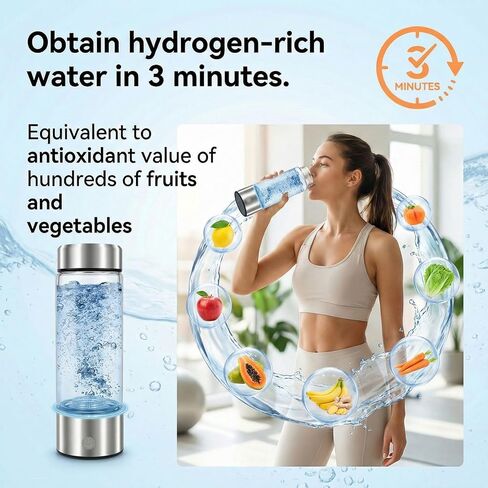 مولد زجاجة مياه الهيدروجين - ما يصل إلى 4000+ PPB، جهاز مؤين ماء الهيدروجين المحمول 16 أونصة SPE PEM Tech، زجاجة مياه غنية بالهيدروجين قابلة لإعادة الشحن للمنزل وصالة الألعاب الرياضية والمكتب والسفر هدية رائعة in Kuwait