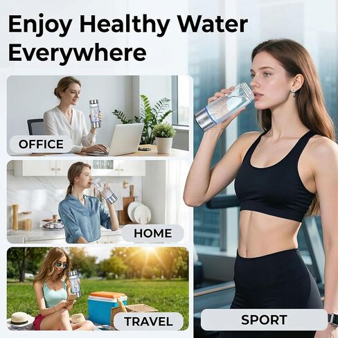 مولد زجاجة مياه الهيدروجين - ما يصل إلى 4000+ PPB، جهاز مؤين ماء الهيدروجين المحمول 16 أونصة SPE PEM Tech، زجاجة مياه غنية بالهيدروجين قابلة لإعادة الشحن للمنزل وصالة الألعاب الرياضية والمكتب والسفر هدية رائعة in Kuwait
