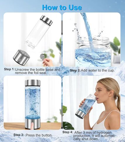 مولد زجاجة مياه الهيدروجين - ما يصل إلى 4000+ PPB، جهاز مؤين ماء الهيدروجين المحمول 16 أونصة SPE PEM Tech، زجاجة مياه غنية بالهيدروجين قابلة لإعادة الشحن للمنزل وصالة الألعاب الرياضية والمكتب والسفر هدية رائعة in Kuwait
