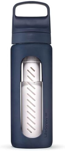 LifeStraw Go Series – Glass Water Filter Bottle Made from Hand-Blown Glass with Silicone Sleeve for Hydration at Home or on-the-go, Aegean Sea, 20oz in Saudi Arabia