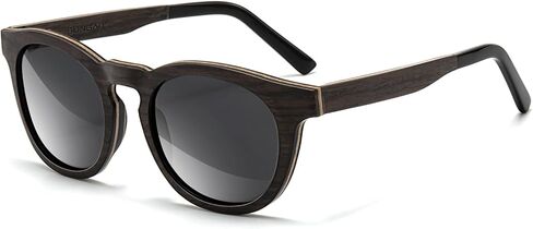 SUNGAIT Round Wood Sunglasses Womens Polarized Vintage Oak Wooden Shades w. Vegan PU Leather Case in Saudi Arabia