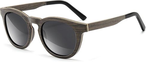 SUNGAIT Round Wood Sunglasses Womens Polarized Vintage Oak Wooden Shades w. Vegan PU Leather Case in Saudi Arabia