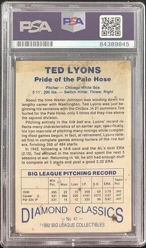 Ted Lyons Signed 1982 Diamond Classics #41 Card Sox Autograph HOF PSA/DNA - Baseball Slabbed Autographed Cards in Saudi Arabia