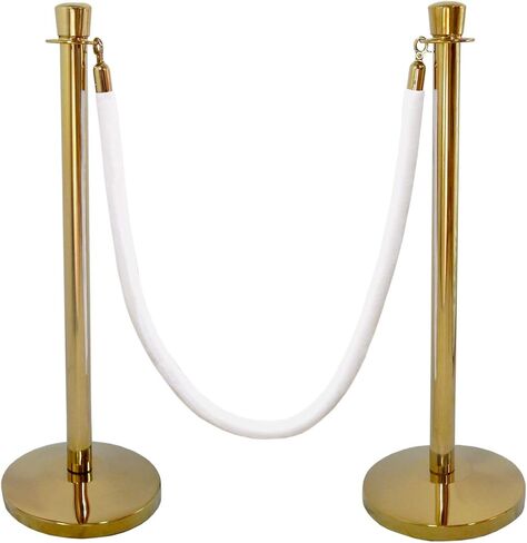 Gold Taper Top Decorative Rope Safety Queue Stanchion Barrier with Domed Base in 3 pcs Set, VIP Crowd Control (72" White Velvet) in Saudi Arabia