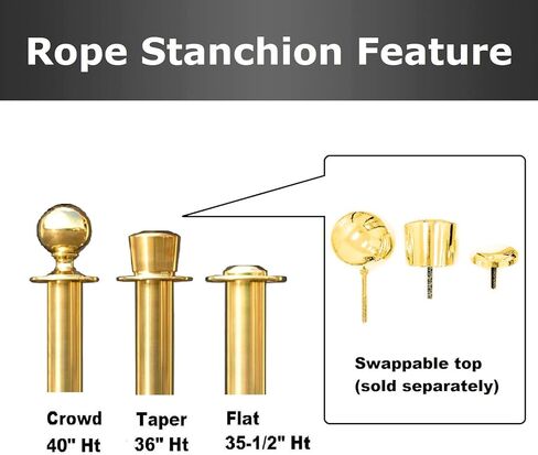 Gold Taper Top Decorative Rope Safety Queue Stanchion Barrier with Domed Base in 3 pcs Set, VIP Crowd Control (72" White Velvet) in Saudi Arabia