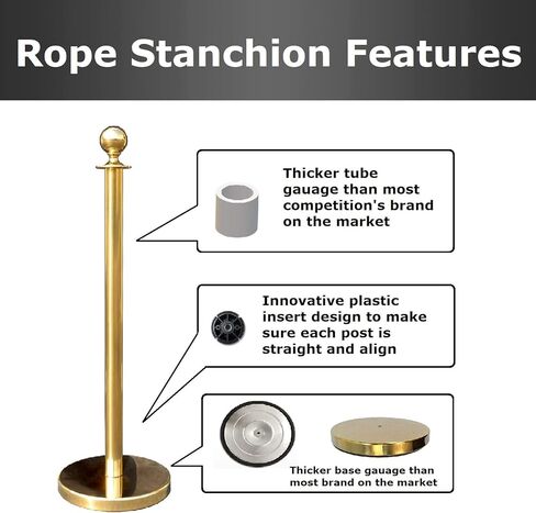 Gold Taper Top Decorative Rope Safety Queue Stanchion Barrier with Domed Base in 3 pcs Set, VIP Crowd Control (72" White Velvet) in Saudi Arabia