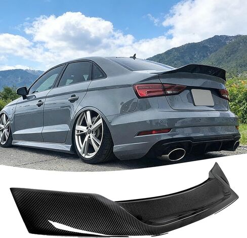 جناح سبويلر خلفي STSEV01 متوافق مع Audi A3 S3 RS3 8V 2014-2020 سيدان 1.8T/ 2.0T/ S line/Premium/Prestige/Tech Premium، ملحقات خارجية للشفاه باللون الأسود اللامع على شكل R in Kuwait