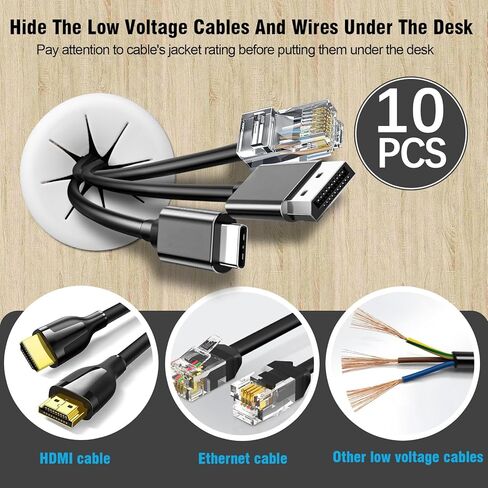 2" White Desk Grommet, JTemgle Flexible Cable Grommet Rubber Cable Hole Cover Wire Organizer Caps Desktop Cord Management for Home Office TV Stands Tabletops, 10 Pieces in Kuwait