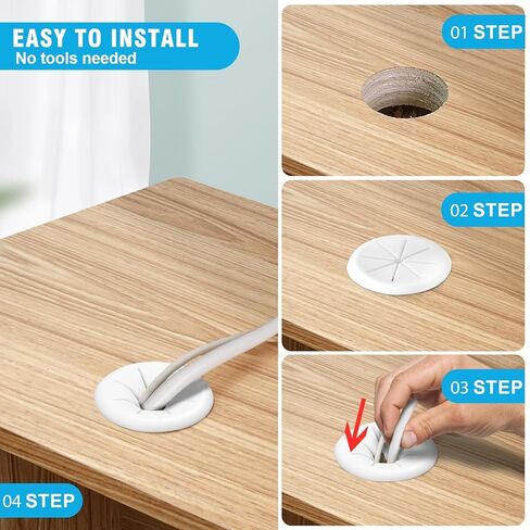 2" White Desk Grommet, JTemgle Flexible Cable Grommet Rubber Cable Hole Cover Wire Organizer Caps Desktop Cord Management for Home Office TV Stands Tabletops, 10 Pieces in Kuwait