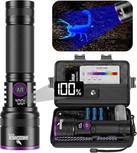365nm UV Flashlight with Filter Lens - 30w Powerful Black Light Flashlight Rechargeable Ultraviolet Blacklight for Pet Urine Detection/Resin Curing/Rocks/Scorpion/Blood Tracking etc., with LCD Display in Saudi Arabia