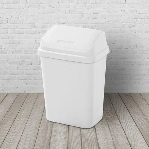 سلة مهملات ستيريلايت سعة 7.8 جالون بتصميم معاصر من البلاستيك سهلة التنظيف مع غطاء للمكاتب أو النوم أو غرف الغسيل، باللون الأبيض in Saudi Arabia
