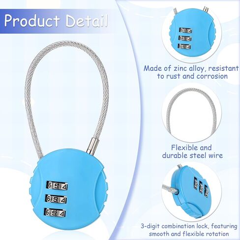 16 حزمة قفل سلكي، قفل مكون من 3 أرقام، قفل سلكي صغير، قفل كابل، قفل خارجي مقاوم للماء، قفل قابل لإعادة الضبط للأمتعة، صندوق المجوهرات، صندوق الظهر in Kuwait