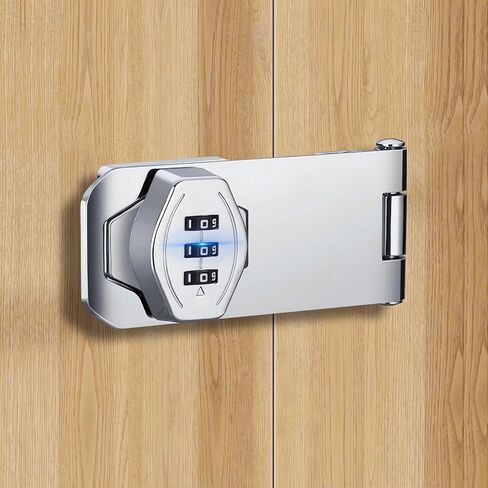 أقفال خزانة بدون مفتاح مكونة من 3 أرقام: أقفال خزانة مطبخ شديدة التحمل مقاس 3 بوصات مع مجموعة - قفل باب ثنائي الطي للخزانة - قفل باب مخزن مزدوج لبوابة المرآب وسقيفة الحظيرة قطعة واحدة فضية in Kuwait