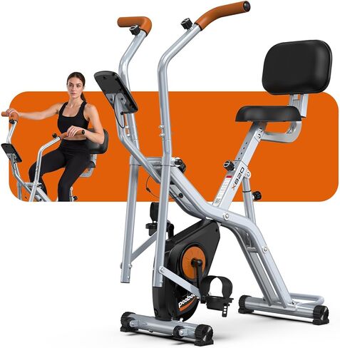 pooboo Foldable Exercise Bike, Stationary Bike with Elliptical Mode, 8 Level Magnetic Resistance, Silent Bike for Home Indoor, Fitness and Rehab Training, Adjustable Seat&Handrail, LCD monitor, 300LBS in Kuwait