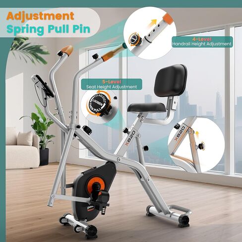 pooboo Foldable Exercise Bike, Stationary Bike with Elliptical Mode, 8 Level Magnetic Resistance, Silent Bike for Home Indoor, Fitness and Rehab Training, Adjustable Seat&Handrail, LCD monitor, 300LBS in Kuwait