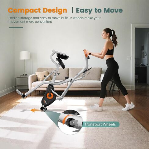 pooboo Foldable Exercise Bike, Stationary Bike with Elliptical Mode, 8 Level Magnetic Resistance, Silent Bike for Home Indoor, Fitness and Rehab Training, Adjustable Seat&Handrail, LCD monitor, 300LBS in Kuwait
