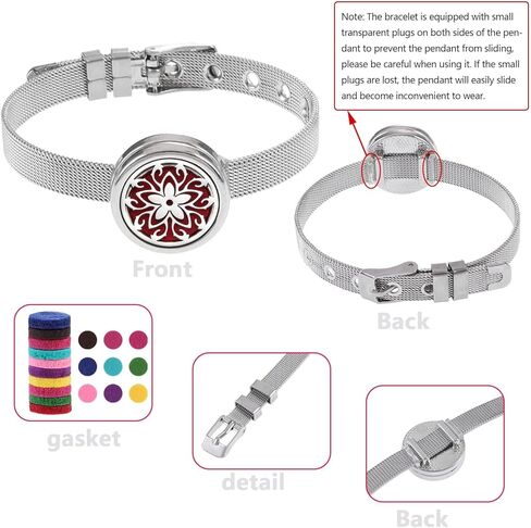 Essential Oil Diffuser Bracelet with Gift Box Aromatherapy Locket Adjustable Stainless Steel Flowers Watch Chain Bracelet with 10 Pcs Refill Pads for Women in Saudi Arabia