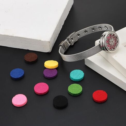 Essential Oil Diffuser Bracelet with Gift Box Aromatherapy Locket Adjustable Stainless Steel Flowers Watch Chain Bracelet with 10 Pcs Refill Pads for Women in Saudi Arabia
