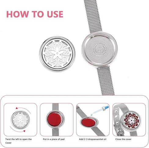 Essential Oil Diffuser Bracelet with Gift Box Aromatherapy Locket Adjustable Stainless Steel Flowers Watch Chain Bracelet with 10 Pcs Refill Pads for Women in Saudi Arabia
