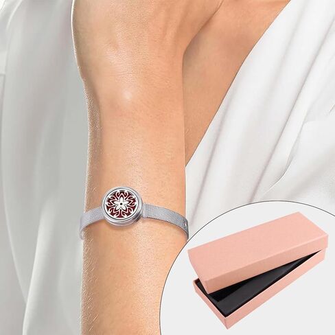Essential Oil Diffuser Bracelet with Gift Box Aromatherapy Locket Adjustable Stainless Steel Flowers Watch Chain Bracelet with 10 Pcs Refill Pads for Women in Saudi Arabia