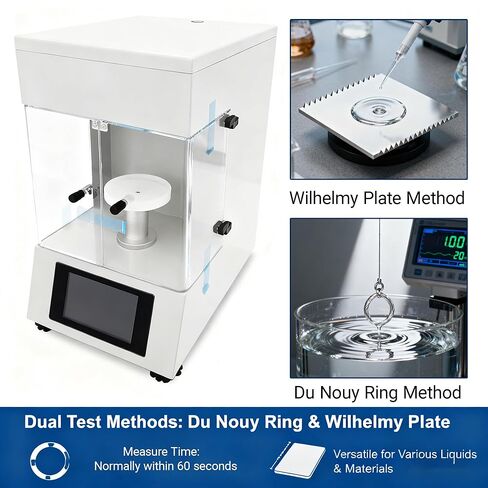 Automatic Liquid Surface Tensiometer 0-1000mN/m, 0.01mN/m Precision Dual Test Methods-Du Nouy Ring & Wilhelmy Plate, 4.3" Touch Screen, Data Storage/Print for Lab/Industry/Food Testing 110V in Kuwait
