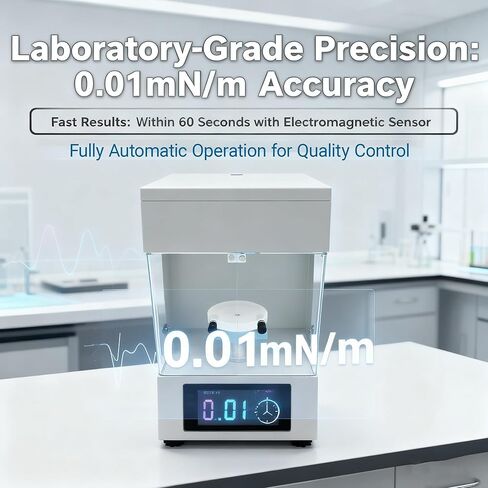 Automatic Liquid Surface Tensiometer 0-1000mN/m, 0.01mN/m Precision Dual Test Methods-Du Nouy Ring & Wilhelmy Plate, 4.3" Touch Screen, Data Storage/Print for Lab/Industry/Food Testing 110V in Kuwait