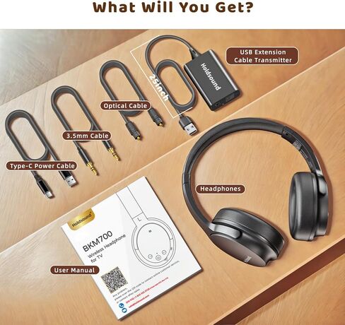 Holdsound Wireless Headphones for TV Watching - BKM600 Wireless TV Headphones with Bluetooth USB Transmitter(Optical, AUX, RCA and USB Output), Plug and Play, Enhanced Volume, Lightweight in Kuwait