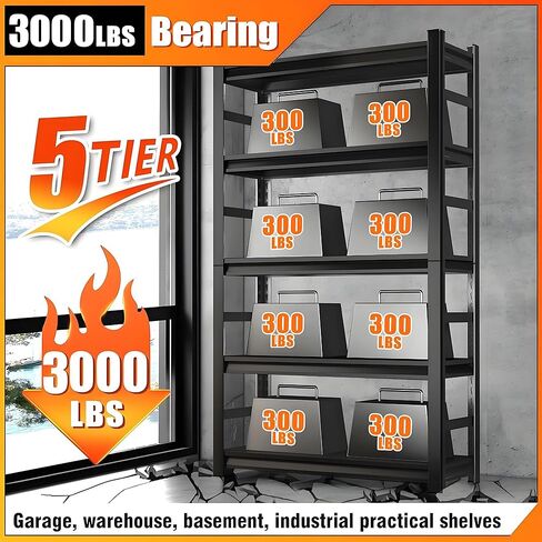 Garage Shelving Unit and Storage-Easy Assembly Metal Shelves 5-Tier Rack|Heavy-Duty Adjustable Shelf|Steel Shelves for Industrial, Warehouse, Basement (35.4" W*15.8" D*72" H) in Saudi Arabia