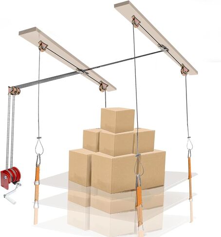 Heavy Duty Overhead Garage Storage Pulley Lift System, 300LBS Load Capacity, Ceiling Mounted Rack with Adjustable Height, for Bikes, Boxes and Bins, Home Garage Organization Not Include Racks in Saudi Arabia