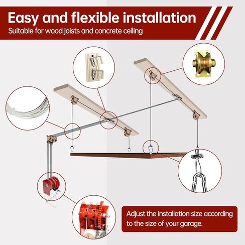 Heavy Duty Overhead Garage Storage Pulley Lift System, 300LBS Load Capacity, Ceiling Mounted Rack with Adjustable Height, for Bikes, Boxes and Bins, Home Garage Organization Not Include Racks in Saudi Arabia