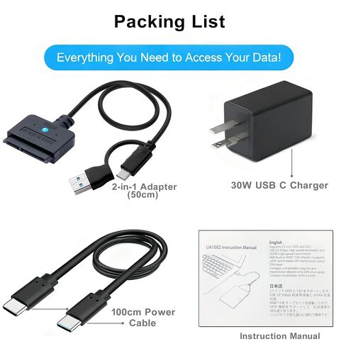 محول USB 3.0 إلى SATA، محول محرك الأقراص الصلبة USB A & Type C 2.5/3.5 بوصة مع مصدر طاقة 30 وات، نقل عالي السرعة UASP 5 جيجابت في الثانية، التوصيل والتشغيل لنظام التشغيل Windows/Mac/Linux (كابل 3.2 قدم) in Kuwait