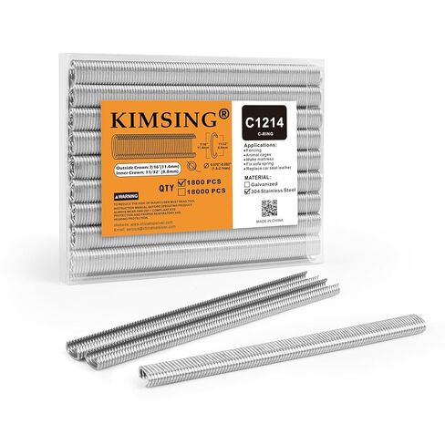 KIMSING C1214 Hog Ring Staples 7/16 "(11.4 ملم) تاج خارجي 304 حلقات C من الفولاذ المقاوم للصدأ لمسدس حلقة الخنزير BWG12/C712 (1,800 قطعة/الحزمة) in Saudi Arabia