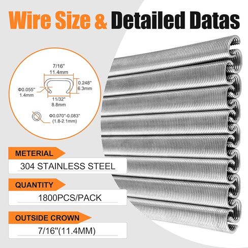 KIMSING C1214 Hog Ring Staples 7/16 "(11.4 ملم) تاج خارجي 304 حلقات C من الفولاذ المقاوم للصدأ لمسدس حلقة الخنزير BWG12/C712 (1,800 قطعة/الحزمة) in Saudi Arabia