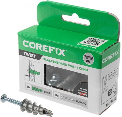 مثبتات الحوائط الجافة ذاتية الحفر من Corefix مع مجموعة براغي (8 عبوات) مرساة ومسامير جدارية معدنية متوسطة التحمل. سهل التركيب دون الحاجة إلى مثقاب، مناسب لجميع أنواع الحوائط الجافة. in Kuwait