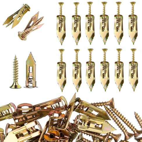 AXK 60 Pcs Self-Drilling Anchors & Screws, Heavy Duty, No Drill, Holes in Wall (30 Pcs Steel Anchors 0.47"x1.57" + 30 Pcs Zinc Screws 0.31"x1.57") in Saudi Arabia