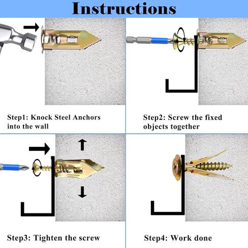 AXK 60 Pcs Self-Drilling Anchors & Screws, Heavy Duty, No Drill, Holes in Wall (30 Pcs Steel Anchors 0.47"x1.57" + 30 Pcs Zinc Screws 0.31"x1.57") in Saudi Arabia