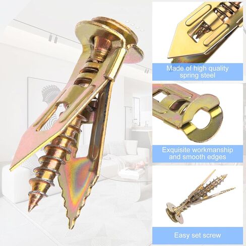 AXK 60 Pcs Self-Drilling Anchors & Screws, Heavy Duty, No Drill, Holes in Wall (30 Pcs Steel Anchors 0.47"x1.57" + 30 Pcs Zinc Screws 0.31"x1.57") in Saudi Arabia