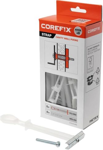 مرساة حائط بحزام Corefix مكونة من 8 قطع (M5x40mm)، مفتاح عالمي معدني شديد التحمل للجدران الجافة أو الطوب المجوف أو الكتلة. تثبيت آمن، سهل التركيب وقابل للتعديل حتى عمق 1.2 سم. in Kuwait