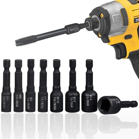 Yakamoz 8Pcs M4-M16 Screw Tap Socket Set 1/4 Inch Hex Shank Quick Change Machine Tap Holder Thread Taps Adapter for Impact Driver in Saudi Arabia