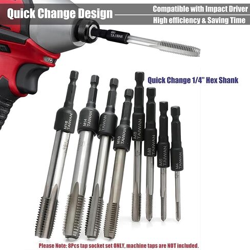 Yakamoz 8Pcs M4-M16 Screw Tap Socket Set 1/4 Inch Hex Shank Quick Change Machine Tap Holder Thread Taps Adapter for Impact Driver in Saudi Arabia