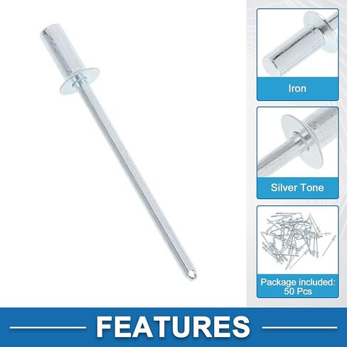 رأس غاطس مسامير إغلاق مغلقة 3.2 مم قطر القبضة 6 مم طول القبضة 6 مم قطر الشفة مجموعة أدوات إصلاح مجموعة متنوعة من الحديد الفضي 50 قطعة in Kuwait