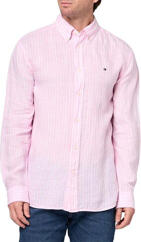 Tommy Hilfiger Mens Long Sleeve Casual Linen Button Down Shirts in Regular Fit in Saudi Arabia