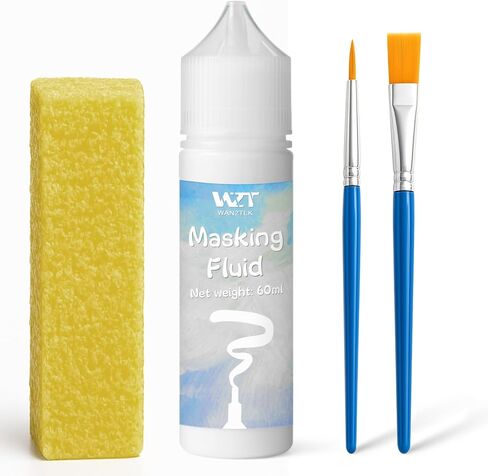 2Pcs Masking Fluid for Watercolor Painting with a Paintbrush and Eraser - Art Masking Fluid Pen Watercolor Medium Art Supplies for Artists - 60ml Blue+60ml White in Saudi Arabia