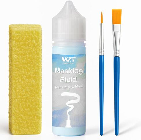 2Pcs Masking Fluid for Watercolor Painting with a Paintbrush and Eraser - Art Masking Fluid Pen Watercolor Medium Art Supplies for Artists - 60ml Blue+60ml White in Saudi Arabia