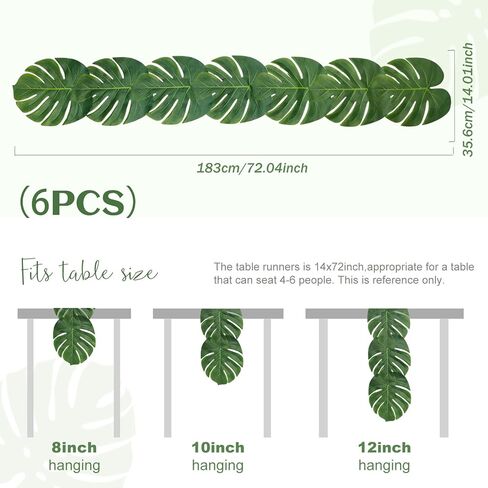 AerWo 6Pcs Artificial Palm Leaves Green Table Runner, Summer Tropical Leaf Table Runners 72 inches Long for Wedding Moana Jungle Safari Tropical Hawaiian Luau Party Decorations in Saudi Arabia